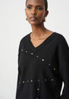 Joseph Ribkoff Asymmetric with Metal Stud Detail Sweater, Black