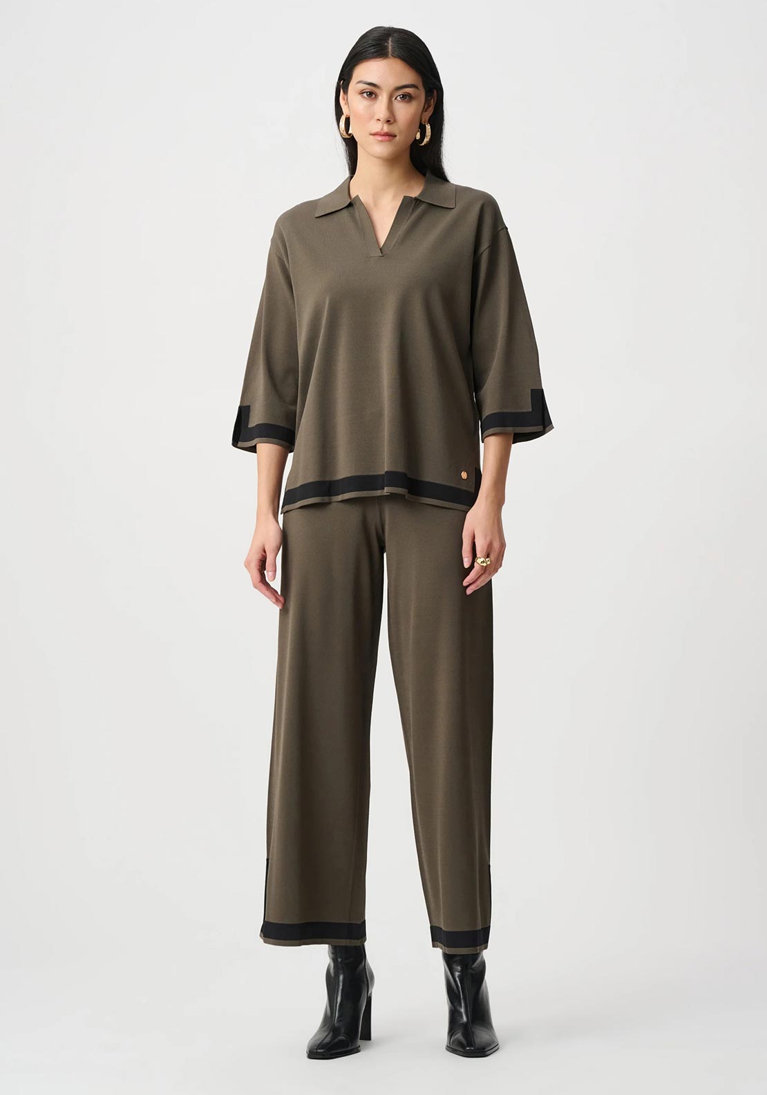 Joseph Ribkoff Sweater Knit Colour Block Top, Green and Black