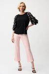 Joseph Ribkoff Silky Knit with Chiffon Ruffled Sleeves Top, Black