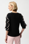 Joseph Ribkoff Silky Knit with Chiffon Ruffled Sleeves Top, Black