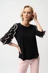 Joseph Ribkoff Silky Knit with Chiffon Ruffled Sleeves Top, Black
