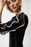 Joseph Ribkoff Silky Knit with Chiffon Ruffled Sleeves Top, Black