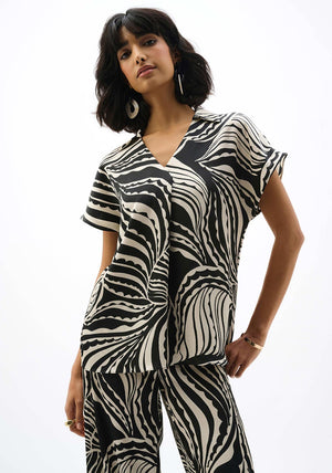 Joseph Ribkoff Abstract Print Boxy Top, Black and White