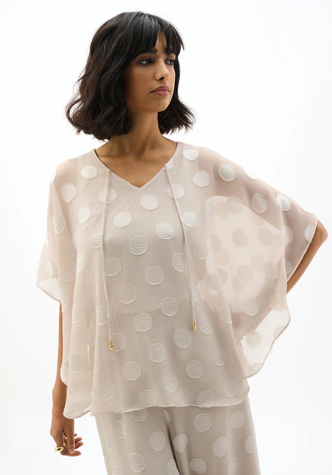 Joseph Ribkoff Chiffon Jacquard Polka Dot Print Top, Taupe