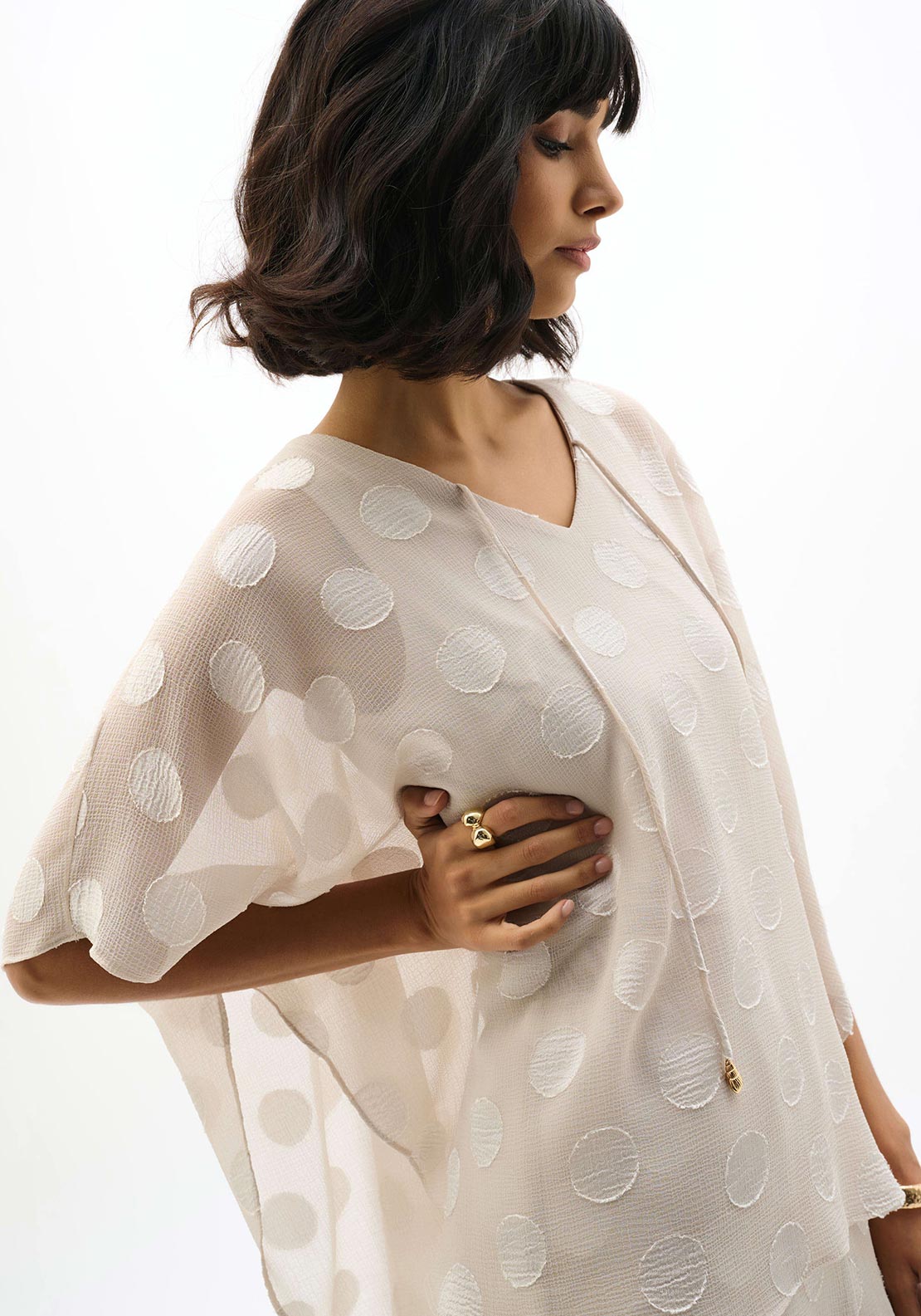 Joseph Ribkoff Chiffon Jacquard Polka Dot Print Top, Taupe