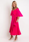 Joseph Ribkoff Faux Wrap Bell Sleeve Midi Dress, Ultra Pink