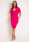Joseph Ribkoff Pearl Bodice Wrap Front Knee Length Dress, Shocking Pink