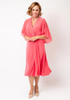 Joseph Ribkoff Wrap Chiffon Sleeve Midi Dress, Coral Pink