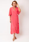 Joseph Ribkoff Wrap Chiffon Cape Dress, Coral Pink