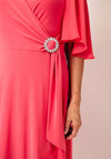 Joseph Ribkoff Wrap Chiffon Cape Dress, Coral Pink