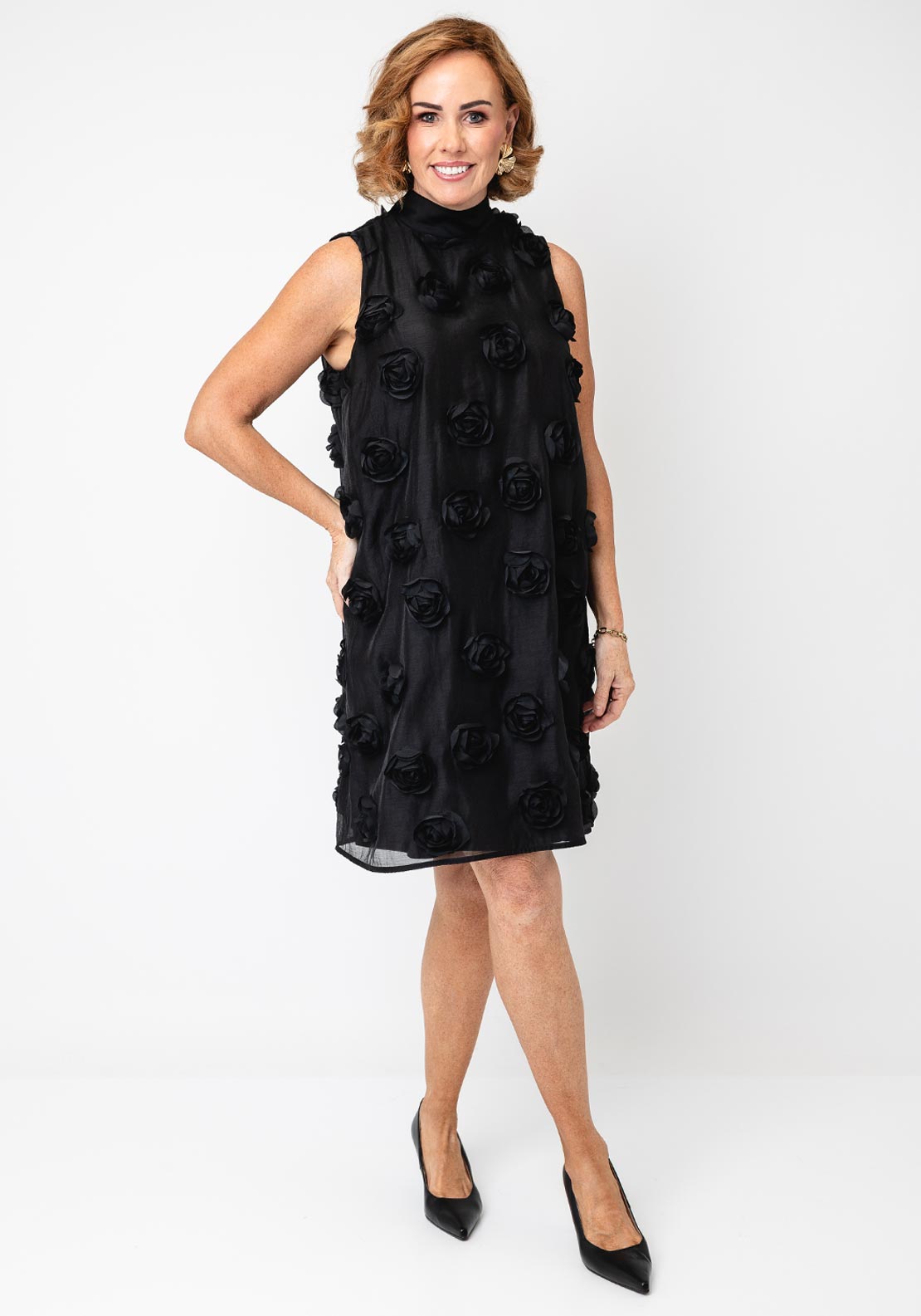 Joseph Ribkoff 3D Floral Shift Dress, Black
