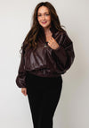 Joseph Ribkoff Leatherette Mock-Neck Jacket, Burgundy