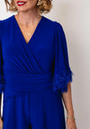 Joseph Ribkoff Fringed Sleeve Wide Leg Jumpsuit, Blue