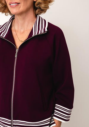 Joseph Ribkoff Striped Trim Zip Jacket, Wine