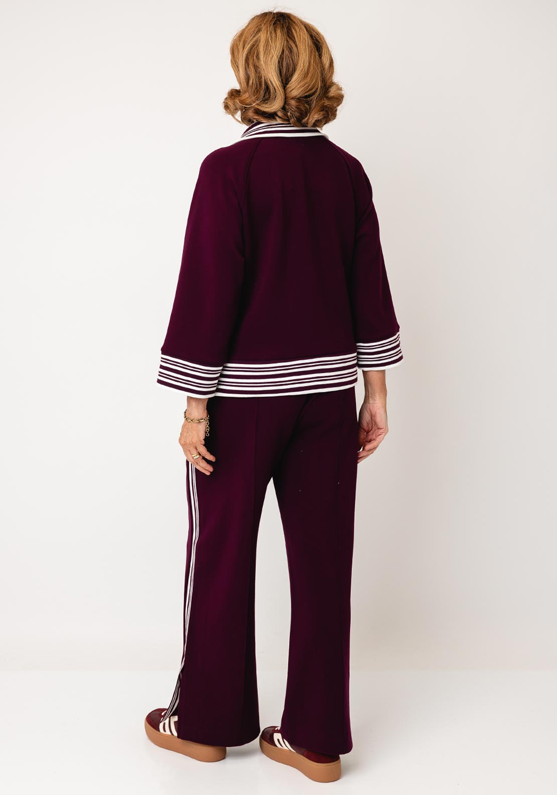 Joseph Ribkoff Striped Trim Zip Jacket, Wine