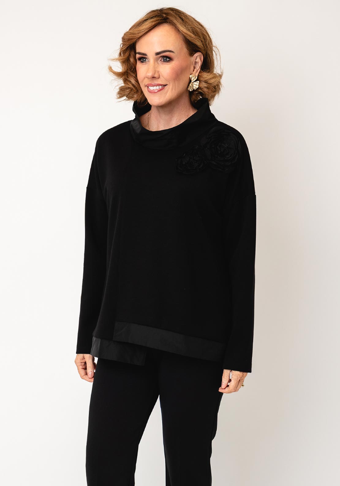 Joseph Ribkoff Fabric Flower Collar Top, Black