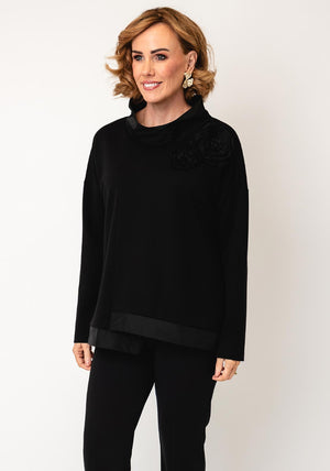 Joseph Ribkoff Fabric Flower Collar Top, Black
