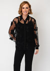 Joseph Ribkoff Mesh with 3D Floral Detail Blouse, Black