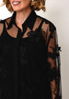 Joseph Ribkoff Mesh with 3D Floral Detail Blouse, Black