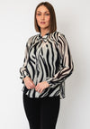 Joseph Ribkoff Zebra Print Tie Neck Blouse, Black