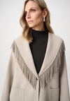 Joseph Ribkoff Shawl Collar Fringed Coat, Light Beige