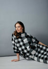 Joseph Ribkoff Gingham High Neck Top, Black & Vanilla