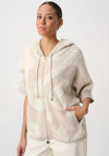 Joseph Ribkoff Lurex Fluffy Knit Hooded Cardigan, Beige