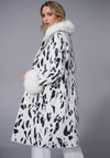 Joseph Ribkoff Feather Yarn Animal Faux Fur Trim Coat, White