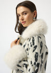 Joseph Ribkoff Feather Yarn Animal Faux Fur Trim Coat, White
