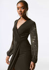 Joseph Ribkoff Embellished Sleeve Wrap Midi Dress, Black
