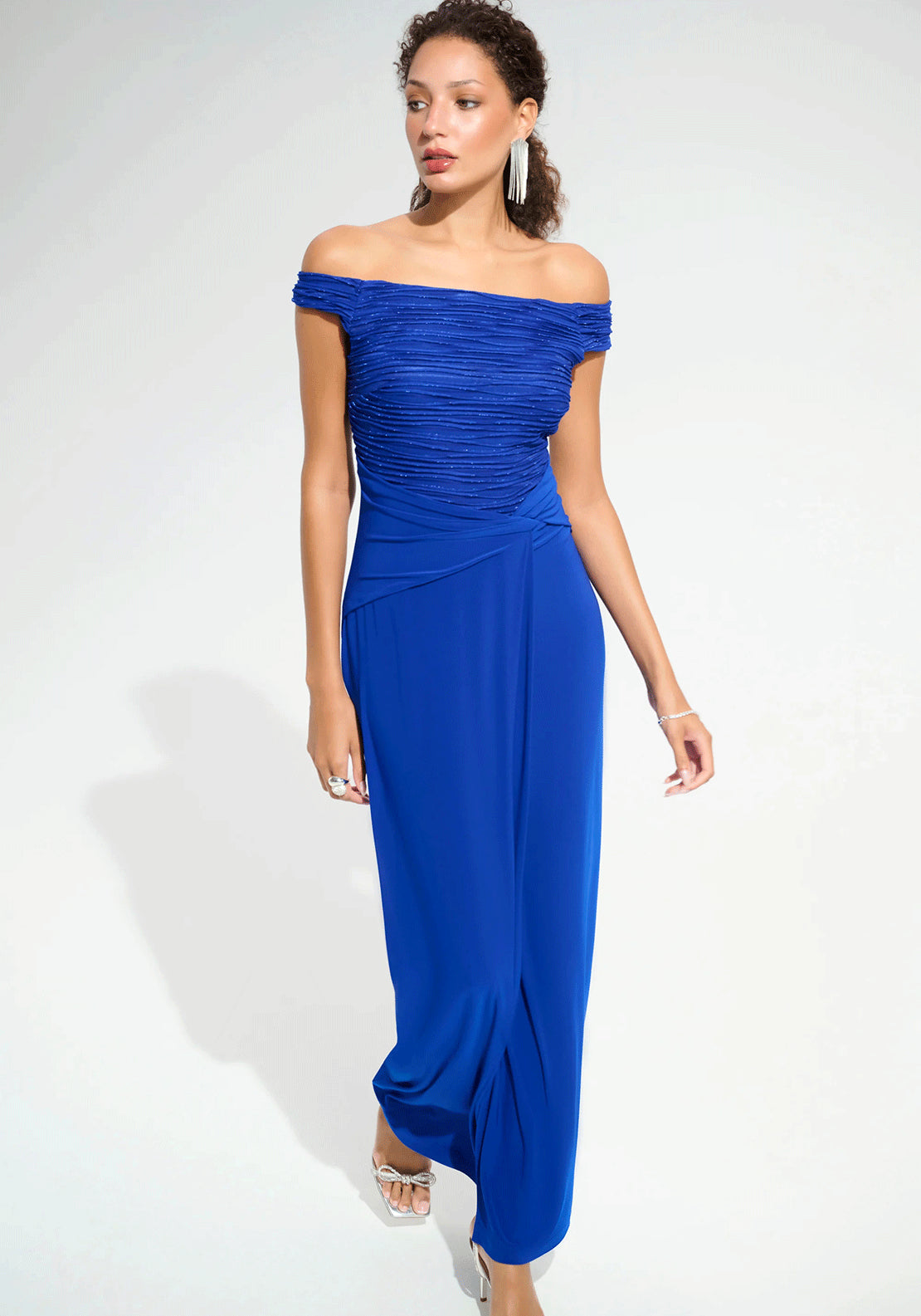 Joseph Ribkoff Off Shoulder Silky Knit Long Dress, Blue - McElhinneys Joseph Ribkoff Off Shoulder Silky Knit Long Dress, Blue - McElhinneys