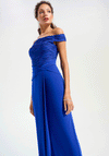 Joseph Ribkoff Off Shoulder Silky Knit Long Dress, Blue
