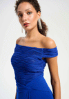 Joseph Ribkoff Off Shoulder Silky Knit Long Dress, Blue
