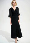 Joseph Ribkoff Fringed Sleeve Wide Leg Jumpsuit, Black