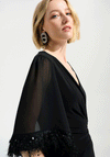 Joseph Ribkoff Fringed Sleeve Wide Leg Jumpsuit, Black