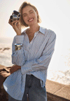 Joseph Ribkoff Striped Rhinestone Shirt, Blue