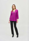 Joseph Ribkoff Zip V Neck Slit Sleeve Top, Empress
