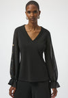 Joseph Ribkoff Button Sleeve V Neck Top, Black