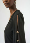 Joseph Ribkoff Button Sleeve V Neck Top, Black