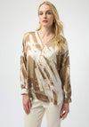 Joseph Ribkoff Satin Abstract Zip V Neck Top, Beige