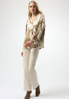 Joseph Ribkoff Satin Abstract Zip V Neck Top, Beige