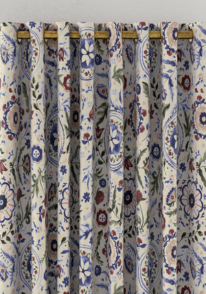 Joules Festival Flowers Ready Made Blackout Lined Eyelet Curtains 90”x 90”, Multi