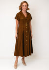 Jovonna Pinstripe with Gold Hardware Midi Dress, Brown