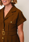 Jovonna Pinstripe with Gold Hardware Midi Dress, Brown