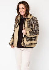 Jovonna Mixed Material Short Jacket, Beige Multi