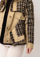 Jovonna Mixed Material Short Jacket, Beige Multi
