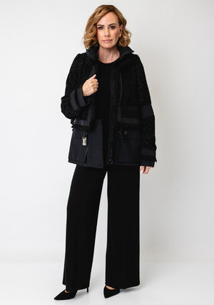 Jovonna Mixed Material Coat, Black