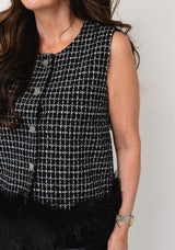 Jovonna Daphne Micro-Check Faux Fur Vest, Black and White