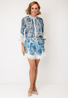 Jovonna Abstract Print with Lace Trim Blouse, Blue Multi