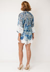 Jovonna Abstract Print with Lace Trim Blouse, Blue Multi